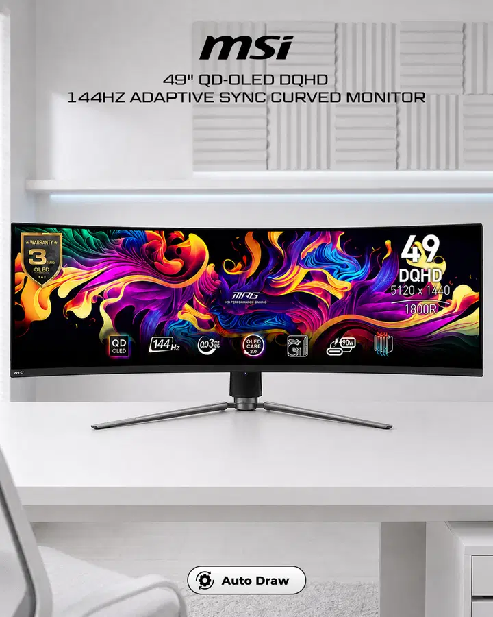 MSI 49″ MPG 491CQP QD-OLED DQHD 144Hz Adaptive Sync Curved Monitor