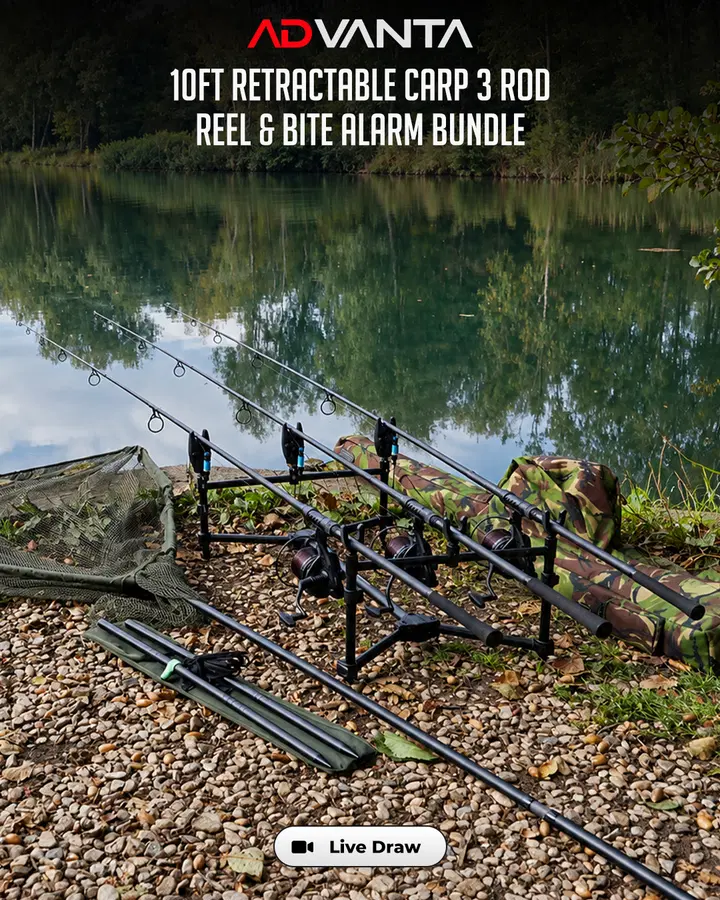 Advanta 10ft Retractable Carp 3 Rod, Reel & Bite Alarm Bundle