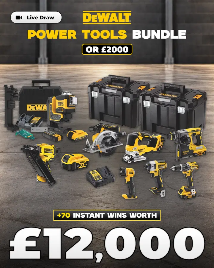 DeWalt Power Tools Bundle (or £2,000) with £12,000 of Instant Wins