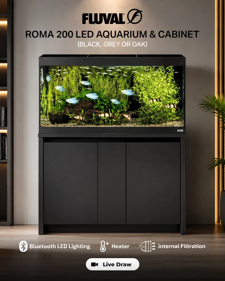 Fluval Roma 200 LED Aquarium & Cabinet (Black, Grey or Oak)