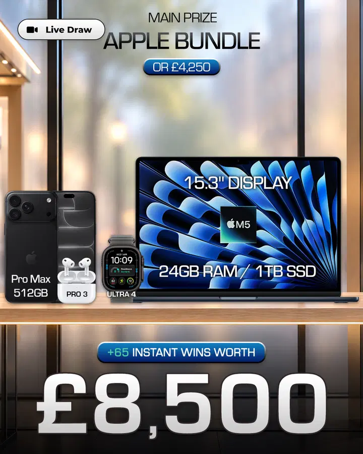 Apple Bundle (or £4,250) with £8,500 of Instant Wins