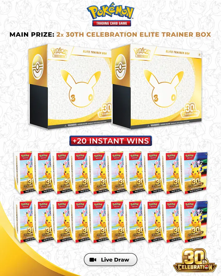 20 x Pokemon 30th Celebration Instant Wins – 2 x ETB End Prize