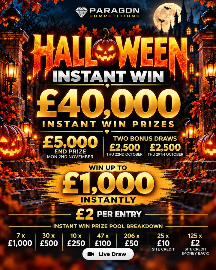 £40,000 of Instant Wins – £5,000 End Prize – 2 x £2,500 Bonus Draws