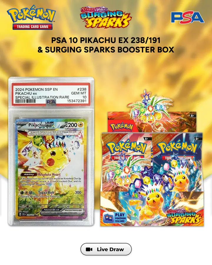 PSA 10 Pikachu ex 238/191 & Surging Sparks Booster Box