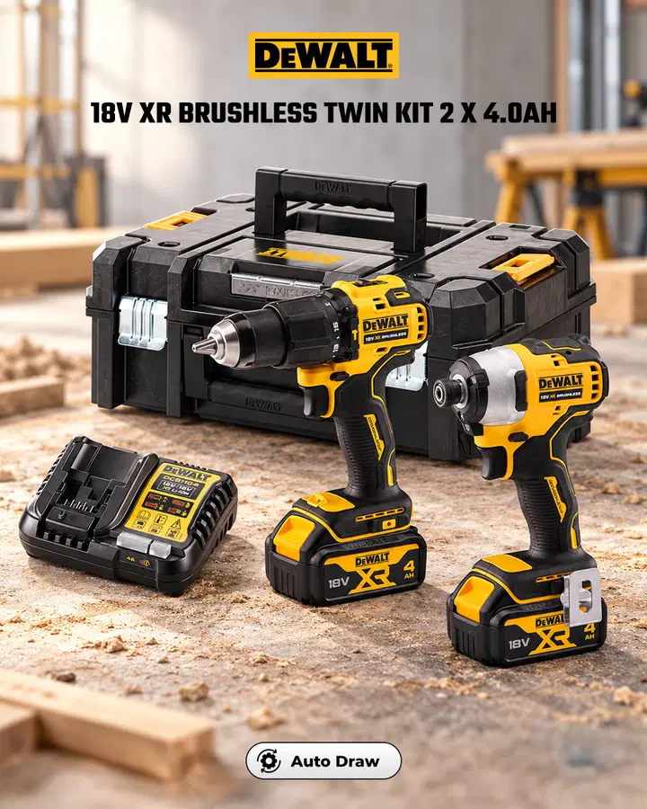 DeWalt 18V XR Brushless Twin Kit 2 x 4.0Ah