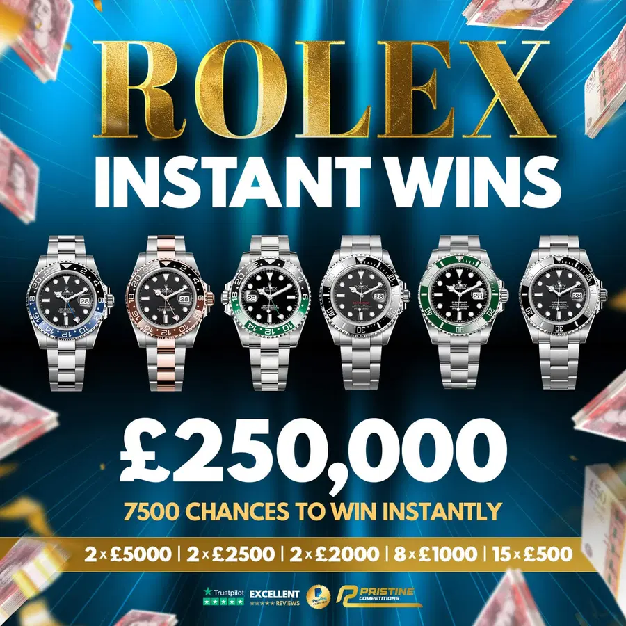 HUGE Rolex, Cash & Credit Instant Wins – 7,500 Prizes – £250,000 Prize Fund