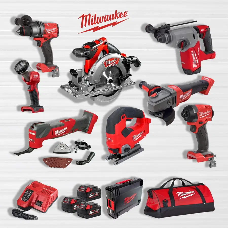 Milwaukee MILKIT8B Power Tool Kit 3X 18V X 5AH Redlithium Batteries 8PCE