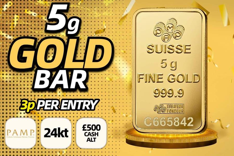 Win A 5g Gold Bar for Just 3p!