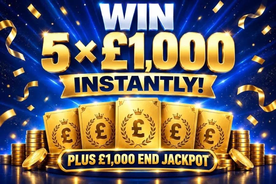 £1000 Jackpot PLUS 5x £1000 Instant Wins!