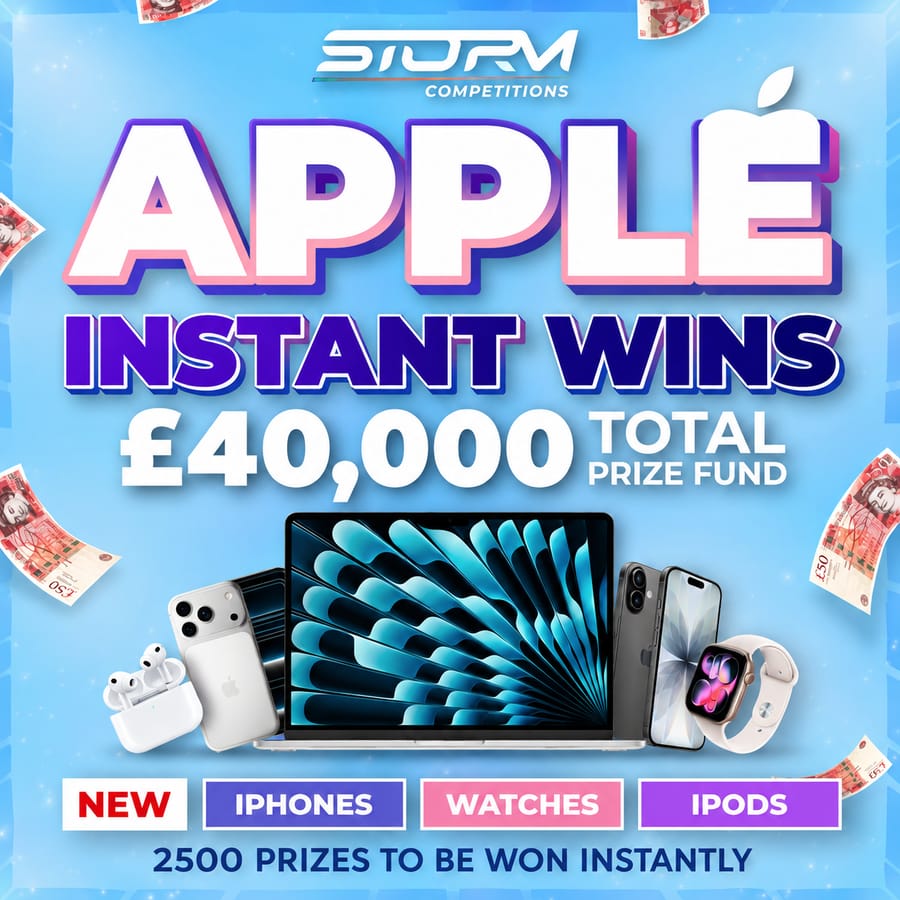 Apple Instant Wins – 2,500 Prizes – £40,000 Prize Fund