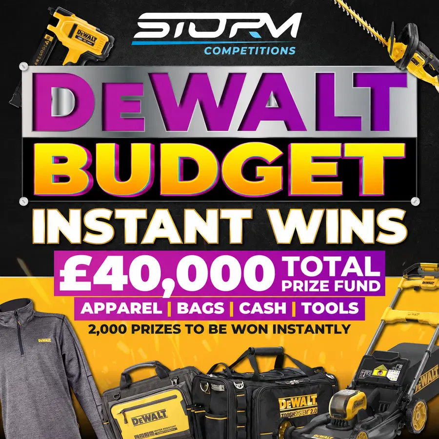 Dewalt Budget Instant Wins – 2,000 Prizes – £40,000 Prize Fund