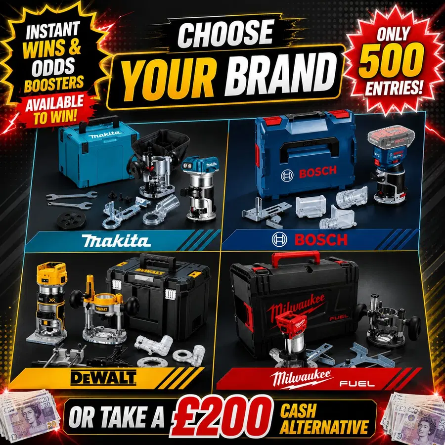 18v Cordless Router Choose Your Brand (+ Instant Wins Or Odds Boosters!)