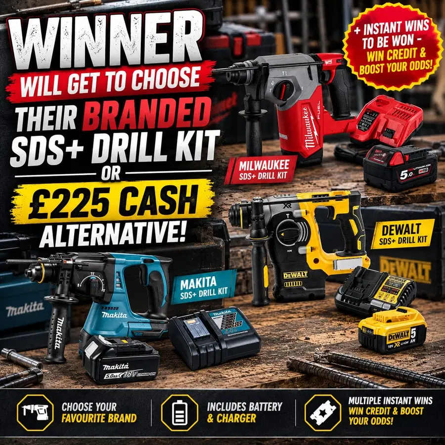 Choose Your Branded SDS+ Hammer Drill Kit – Battery & Charger Included (+ Instant Wins)