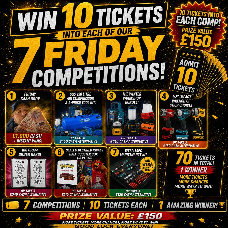 Auto Draw – Win 10 Tickets Into Each Of Our 7 Friday Competitions (4th Sept 26)
