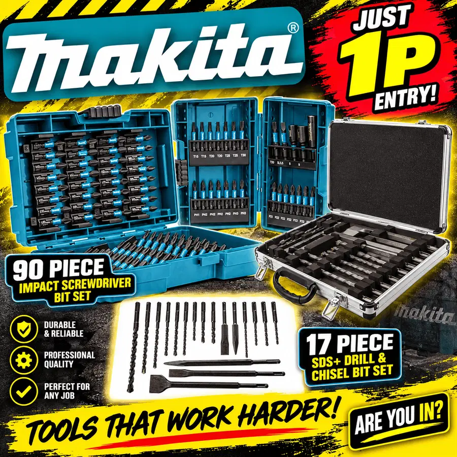 Auto Draw – Makita 90 Piece Impact Screwdriver Bit Set & Makita 17 Piece SDS+ Drill & Chisel Bit Set