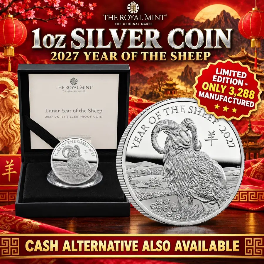 NEW – 2027 Royal Mint 1oz Year of the Sheep Proof Silver Coin Boxed (+ Cash Instant Wins)