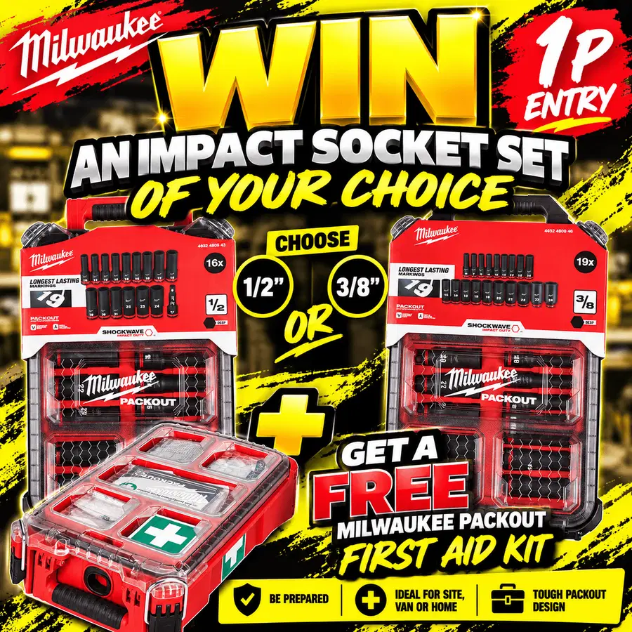 Auto Draw – Milwaukee Impact Socket Set Of Your Choice + FREE First Aid Kit