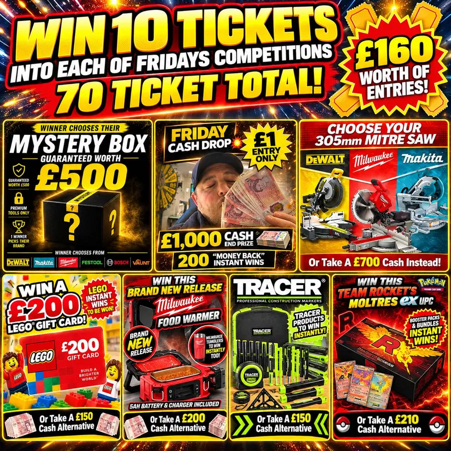 Auto Draw – Win 10 Tickets Into Each Of Our 7 Friday Competitions (2nd Oct 26) EVEN BIGGER!!!!