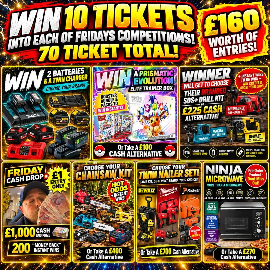 Auto Draw – Win 10 Tickets Into Each Of Our 7 Friday Competitions (9th Oct 26) EVEN BIGGER!!!!