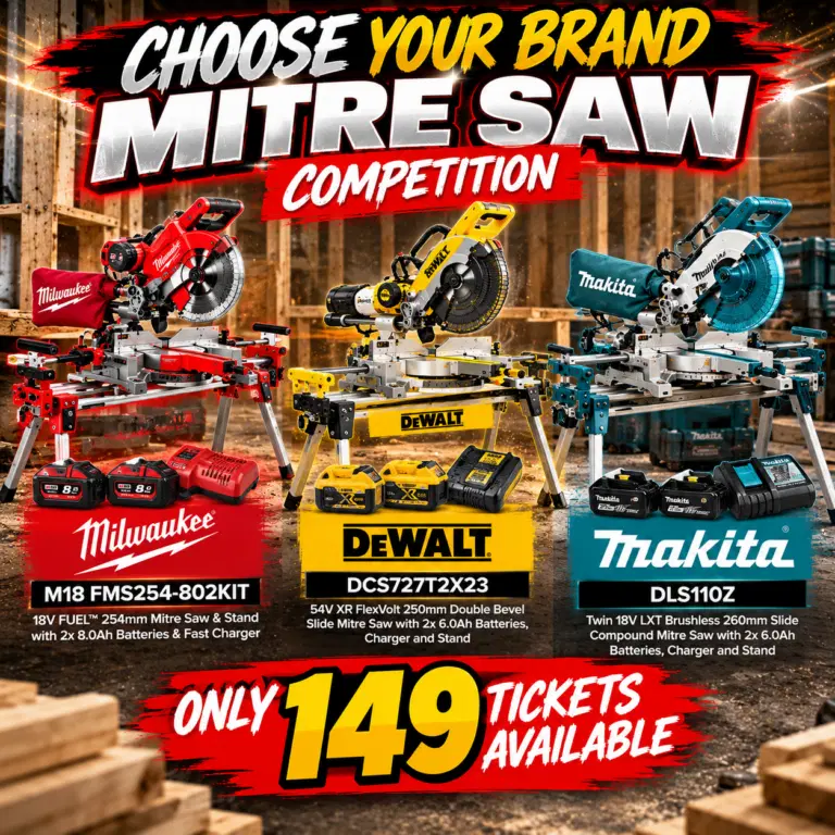 🔥 CHOOSE YOUR BRAND – MITRE SAW MEGA KIT! 🔥LOW ODDS ONLY 149 TICKETS AVAILABLE