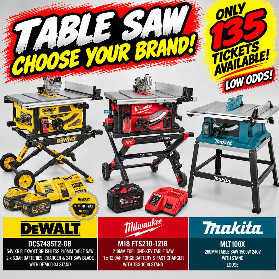 π₯ CHOOSE YOUR BRAND β TABLE SAW MEGA KIT! LOW ODDS ONLY TICKETS 135 AVAILABLE!π₯